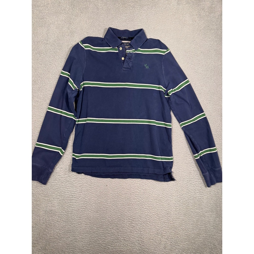Abercrombie Fitch Long Sleeve Polo Shirt Navy Green Stripe Mens XL Muscle Fit